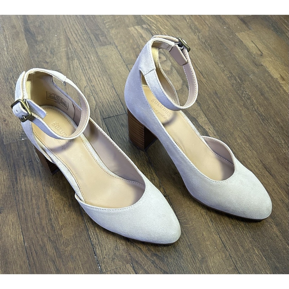 Soludos Anthropology light sand beige suede block-heel shoes 7 Classic Staple